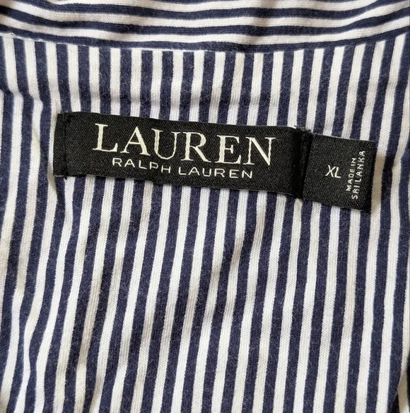 Lauren Ralph Lauren Striped Button-Up Pajama Set - Navy & White XL - Picture 2 of 9